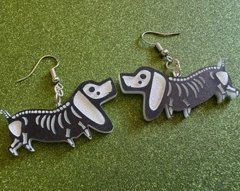 Halloween Dog Earrings: Laser Cut Acrylic Dog Skeletons, Beagle, Spooky Doggos, Doggies, Puppy, Pupper, Pup, Best Gifts for Her/Him/Them