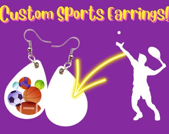 Custom Sport Earrings - Your Sport Here, Football, Soccer, Basketball, Baseball, Tennis, Any Photo Sublimated, Best Gift For Her/Him/Them