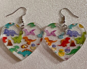 Dinosaur Earrings: Laser Cut Acrylic Dinosaurs, Dinos, Tyrannosaurus Rex, Jurassic, Volcano, Lava, Prehistoric, Best Gifts for Her/Him/Them