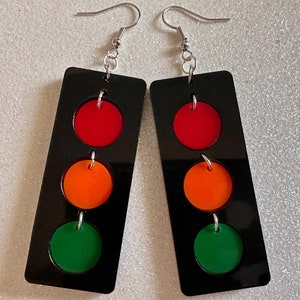 Traffic Light Earrings: Laser Cut Acrylic Traffic Lights, Car, Driving, Motor Travel, Transportation, Novelty, Best Gifts for Her/Him/Them