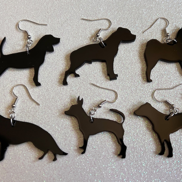 Dog Earrings (100+ Breeds Available): Laser Cut Acrylic Dogs, Canine, Labs, Pit Bull, Chihuahua, German Shepherd, Gifts for Her/Him/Them