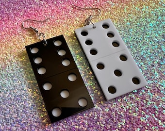 Domino Earrings: Laser Cut Acrylic Dominoes, Board Games, Play Dominoes, Gifts for Her/Him/Them