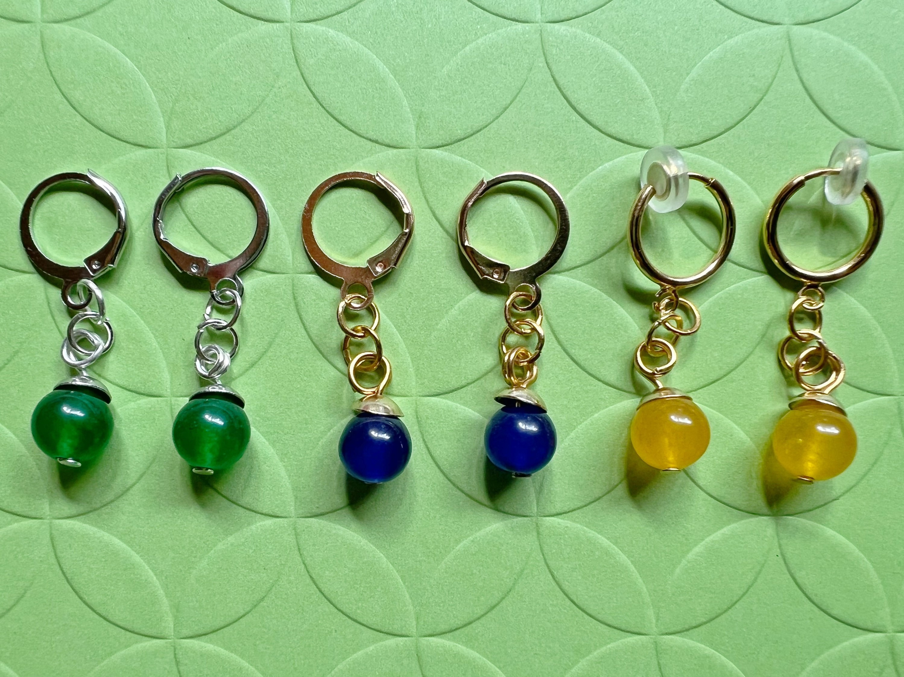 Pair Of Potara Earrings Green Yellow Blue Red Natural Stones