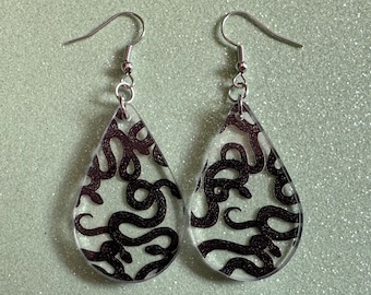 Snake Earrings: Laser Cut Acrylic Snakes, Reptile, Zoo, Nope Rope, Halloween, Cobra, Animals, Black Snakes, Best Gifts for Her/Him/Them