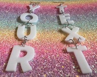 Custom Text Earrings: Laser Cut Words, Letters, Names, Teacher Gift, Anniversary, Gifts for Her/Him/Them