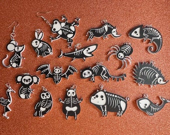 Dainty Halloween Animal Earrings: Laser Cut Acrylic Animal Skeletons, Koala, Bear, Spider, Mouse, Critter, Bat, Best Gifts for Her/Him/Them
