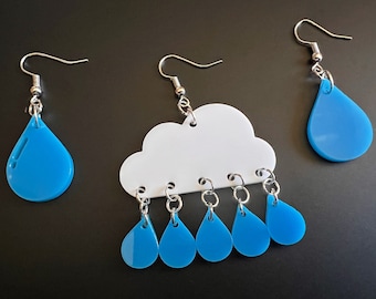 Rain Earrings: Laser Cut Acrylic Raindrops, Rain Drops, Drop, Tear, Stormy Weather, Raining, Rain Storm, Cold, Best Gifts for Her/Him/Them