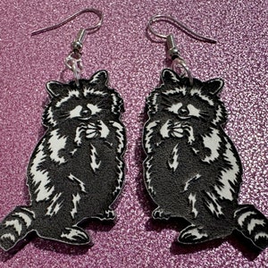 Raccoon Earrings: Laser Cut Acrylic Racoons, Animals, Bandit Racoon, Cute Thief, Trash Panda Earrings, Zoo, Best Gifts for Her/Him/Them