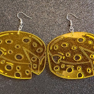 Cheese Wheel Earrings: Laser Cut Acrylic Cheese, Wheel of Cheese, Dairy, Cow, Swiss Cheese, Slices, Food Earrings, Gifts for Her/Him/Them