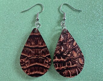 Faux Crocodile Skin Earrings: Laser Cut Acrylic Alligators, Reptile, Animals, Scales, Animal Print, Crocodiles, Best Gifts for Her/Him/Them