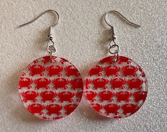 Red Crab Earrings: Laser Cut Acrylic Crabs, Sea Animal, Ocean Creatures, Aquarium, Tank, Beach, Scuba Diving, Best Gifts for Her/Him/Them