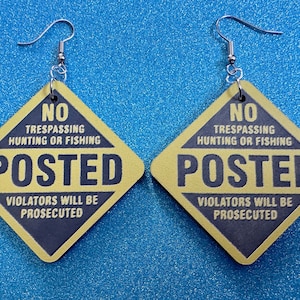 Large No Trespassing Earrings: Laser Cut Acrylic Signs, Privacy Earrings, Private Area, Posted Sign, Stay Out, Best Gifts for Her/Him/Them