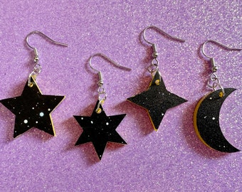 Orecchini stella e luna: stelle acriliche tagliate al laser, magia, cielo notturno, lune, astrologia, astronomia, a tema spaziale, i migliori regali per lei/lui/loro