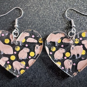 Capybara Earrings: Laser Cut Acrylic Capybaras, Rodent, Cute Animals, Zoo, Giant Cavy Rodent, Best Gifts for Her/Him/Them