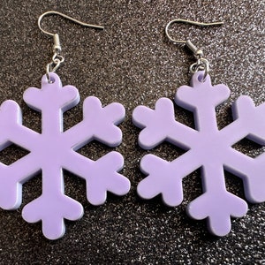 Purple Snowflake Earrings: Laser Cut Acrylic Snowflakes, Lilac Snowflakes, Stormy Weather, Snowing, Snow, Winter, Gifts for Her/Him/Them