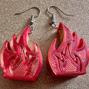 Fire Earrings: 3D Printed Flame Earrings, Flames, Burning, Bonfire, Flaming, Hot, Fires, Sizzling, Camping, BBQ, Best Gifts for Her/Him/Them