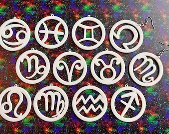 Zodiac Earrings: Laser Cut Acrylic Astrology Signs, Leo, Scorpio, Aries, Pisces, Cancer, Virgo, Gemini, Horoscope, Gifts for Her/Him/Them