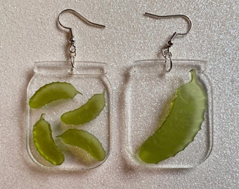 Pickle Earrings: Laser Cut Acrylic Pickle Jar Earrings, Pickle Festival, Cucumbers, Vegetables, Green, Food Earrings, Gifts for Her/Him/Them