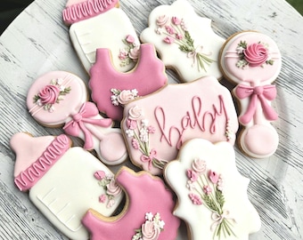 Baby in Bloom Baby Shower Cookie Favors, Floral Girl Party, Wildflower on the Way, Dye Free Cookie, It's A Girl