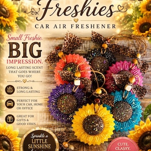 Sunflower Freshies | Handmade Car Air Fresheners | Glitter Sunflower Freshie | Cute Car Accessories | Custom Scents & Colors