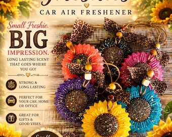 Sunflower Freshies | Handmade Car Air Fresheners | Glitter Sunflower Freshie | Cute Car Accessories | Custom Scents & Colors