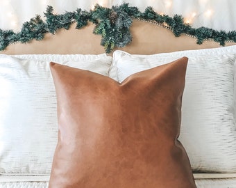 Camel Vegan Leather Pillow Tan Faux Leather Pillow Shams Etsy