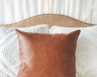 Cognac Leather Pillow Studded Pillow 22 X 22 Etsy