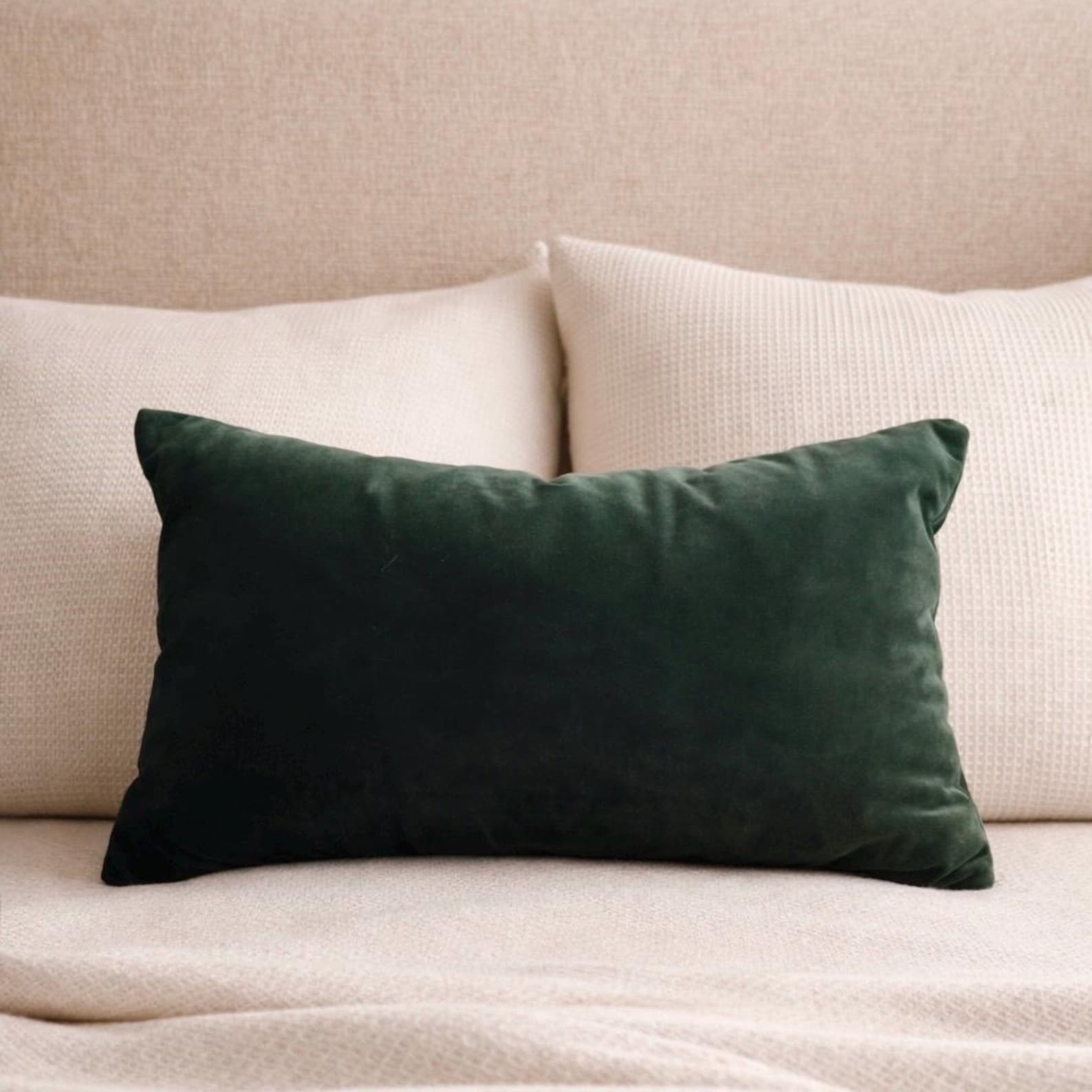 Emerald Green Velvet Pillow Cover, 12x20 Cotton Cushion