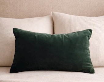 Emerald Green Velvet Pillow Cover, 12x20 Cotton Cushion