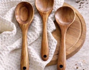 Zestaw 3 łyżek do sałaty z drewna tekowego
