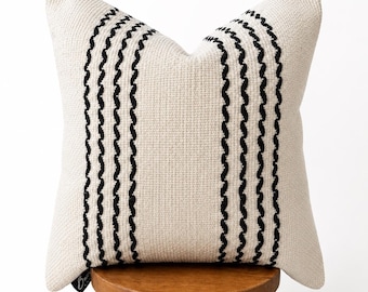 Cream Beige Black Striped Pillow Cover | Textured Boho Woven Cushion Home Decor