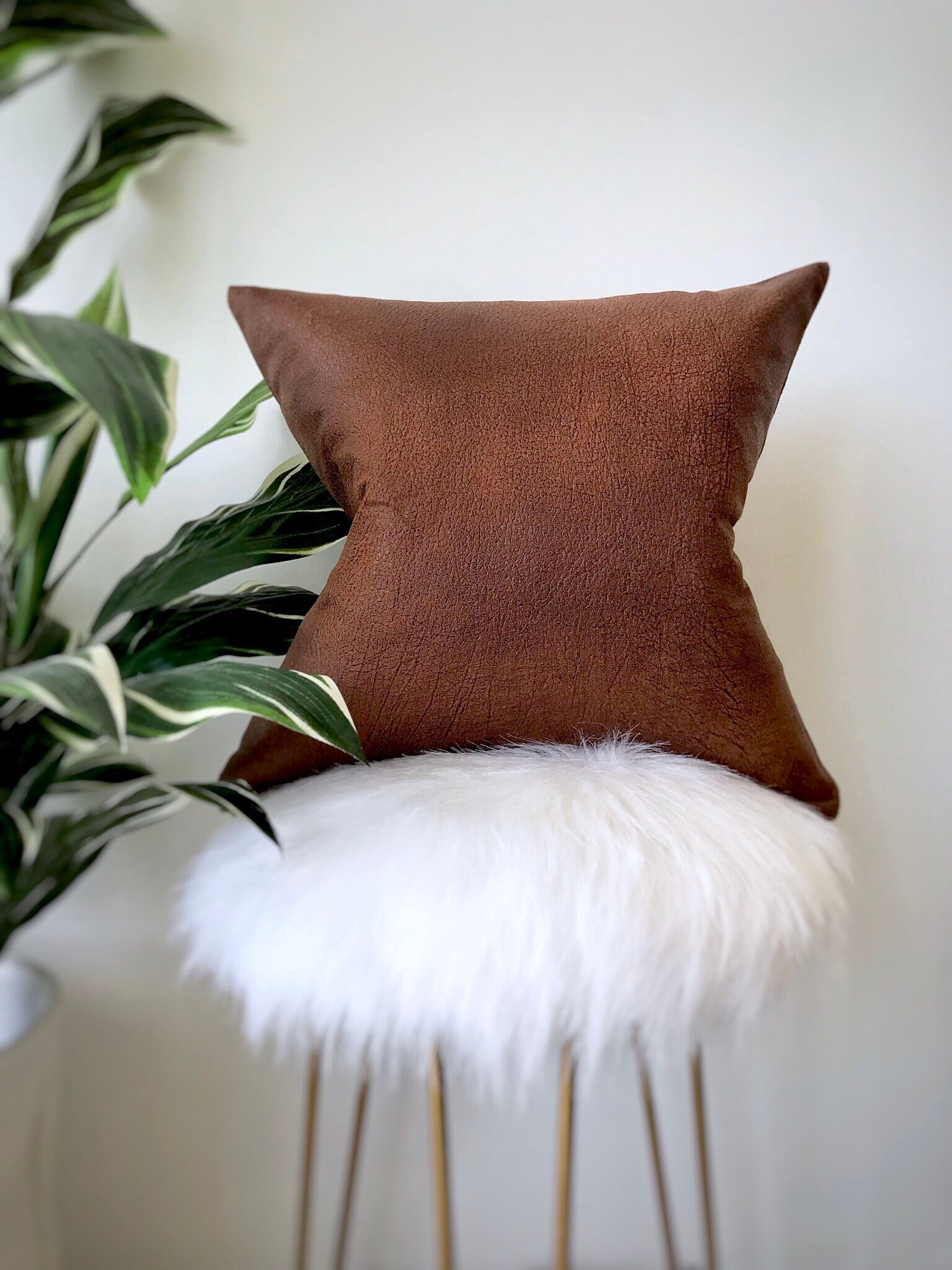 Cognac Faux Leather Pillow Covers Camel Leather Decorative Etsy