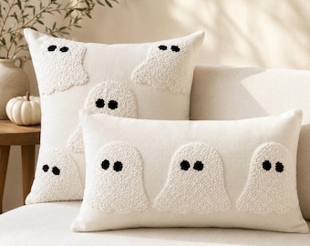 Ivory Ghost Pillow Covers, Tufted Loop Yarn, Neutral Fall Decor Set (18