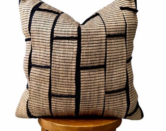 Boho Chenille Pillow Cover | Black Textured Throw Pillow with Rope Accents
