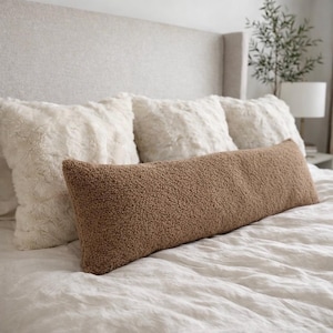 Taupe Sherpa Lumbar Pillow Cover 12x40 – Cozy Bedroom Accent