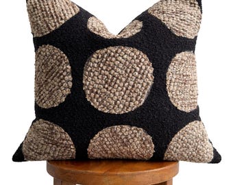 Black & Tan Boho Pillow Cover | Textured Woven Throw Pillow, 18x18