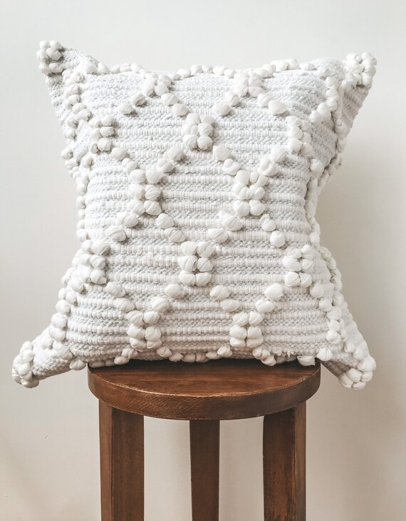 White Boho Diamond Knotted Pillow Cover White Boho Diamond Knotted Pillow Cover