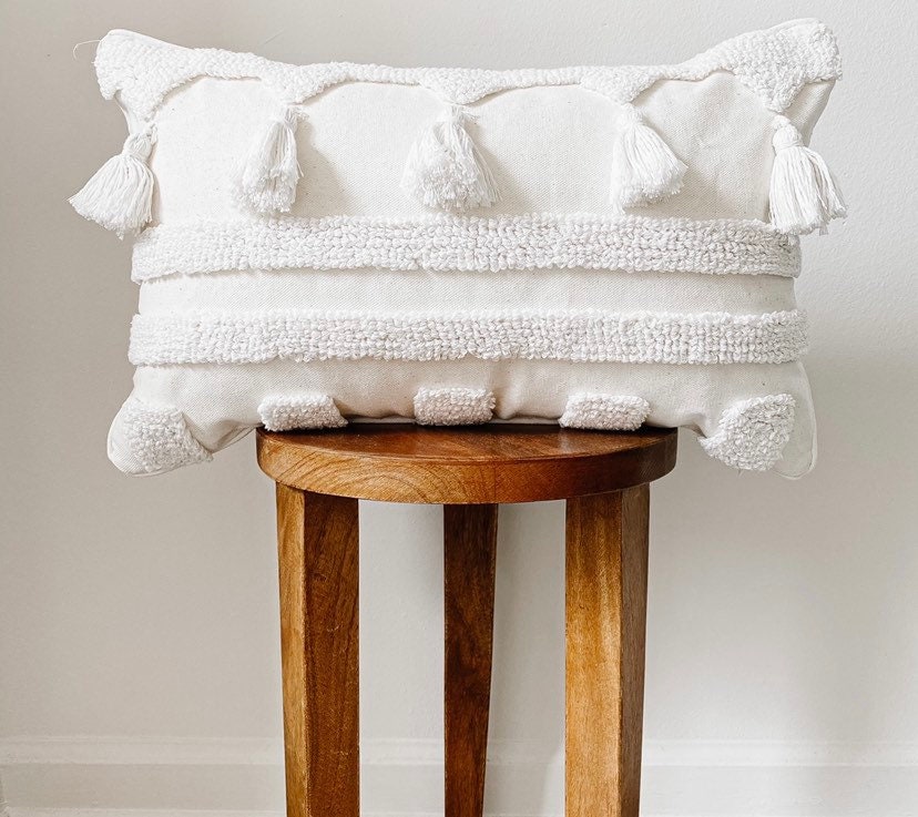 Ivory bohemian lumbar pillow Tassel lumbar pillow cover Etsy