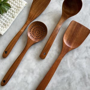 Cooking Utensils Set, Teak Wooden Utensil Set, Kitchen Utensils, Cooking Utensils Set of 4, Spatula and Spoon Set
