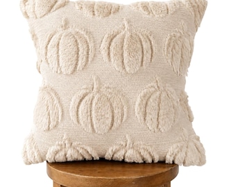 Beige Faux Fur Pumpkin Pillow Cover, 18" Textured Fall Decor