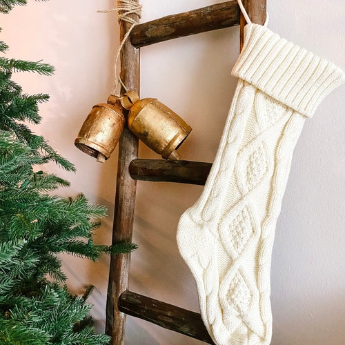 Cream Yarn Christmas Stocking/handmade Knitted Scandinavian Etsy