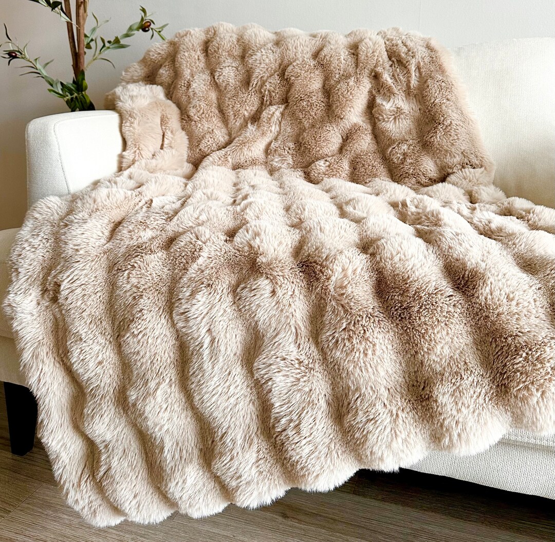 Faux Fur Blanket, Faux Fur Throw, Beige Fur Blanket, Winter Blanket