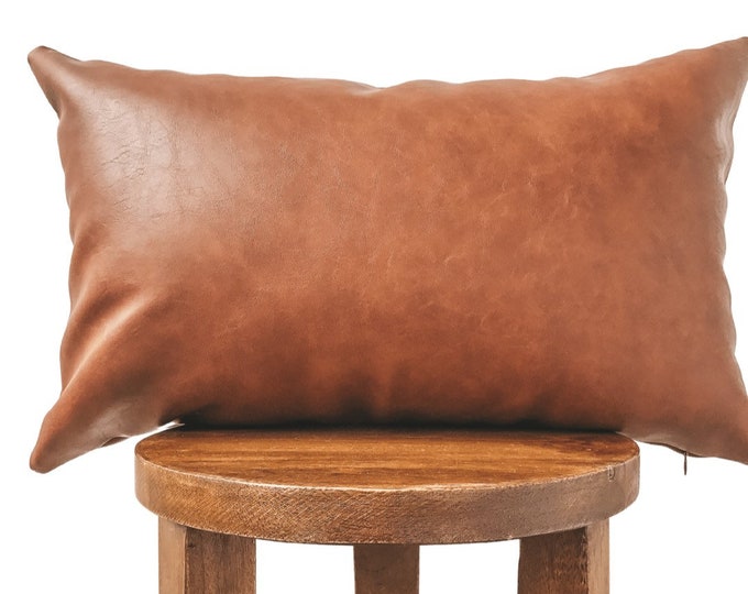 Camel Leather Lumbar Pillow Cover, Leather Sofa Pillow Covers, Brown