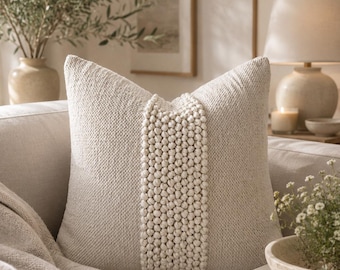 Cream Textured Woven Pillow Cover | 20x20 Boho Accent Cushion