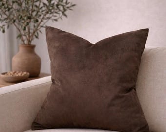Chocolate Velvet Pillow Cover – Elegant Brown Accent, 20" Square