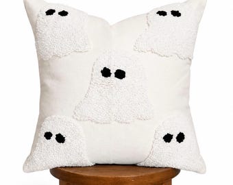 Ivory Ghost Pillow Cover, 18 Inch Tufted Halloween Decor, Neutral Fall Throw Pillow