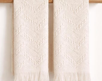 Cream Turkish Cotton Hand Towels, Fringe Detail, Quick Dry Absorbent Spa Towels