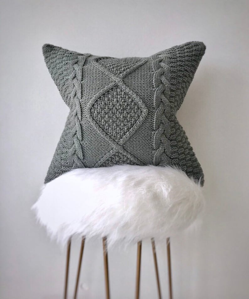 Grey Cable Knit Pillow Covers Hand Knitted Throw Pillows Etsy