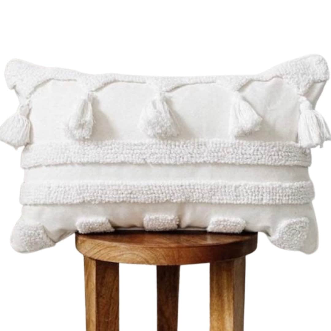 Ivory Bohemian Lumbar Pillow Tassel Lumbar Pillow Cover Etsy