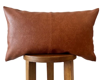 Camel leather lumbar pillow cover, Fall Pillow Cover, brown leather pillow covers,  12x20 leather lumbar pillow, Fall Pillows